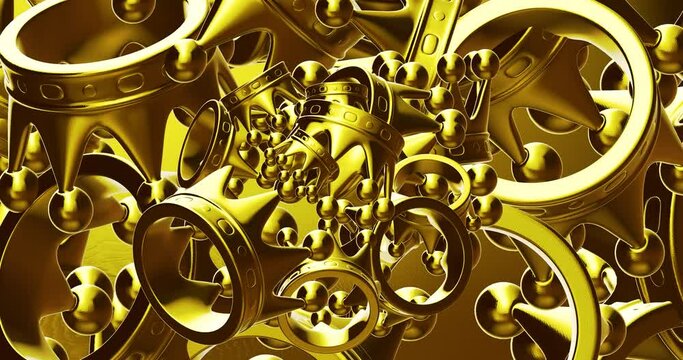 Creative Minimal 3d art. Gold Crown in abstract space .Trendy colors . Perfect background for music. 4k seamless loop video. Good for Vertical banner and screen