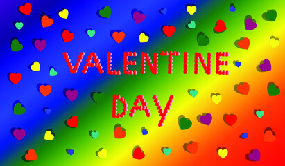 Happy Valentine Day Banner with 
rainbow heart in rainbow background