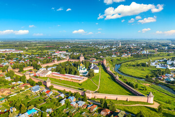 Aerial view of Monastery of Saint Euthymius in Suzdal, Russia. Summer sunny day
