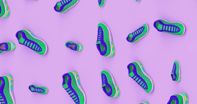 Creative Minimal 3d art. Stylish sneakers in abstract space. Perfect background for music. 4k seamless loop video. 