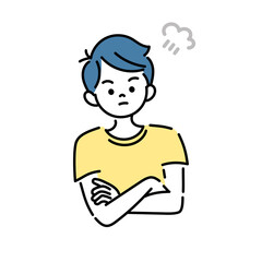 腕組みをして怒っている男の子のイラスト