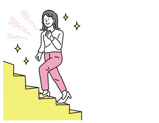 ビジネスイラスト(やる気、挑戦、努力、女性、目標、自立、ステップアップ、成長、ガッツポーズ、向上心) Vision vector illustration. Flat tiny business direction persons concept. Motivation, challenge, effort, women, goals, independence, guts pose