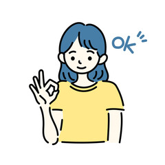 笑顔でOKサインの女の子のイラスト