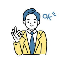 笑顔でOKサインの男性のイラスト