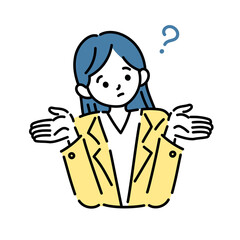 不思議に思うハテナポーズの女性のイラスト