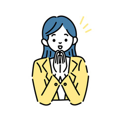 手を合わせて喜ぶ女性のイラスト
