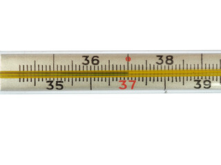 Mercury glass thermometer, high temperature, isolated on a white background