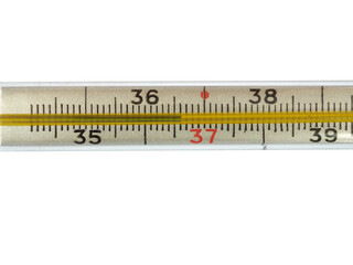 Mercury glass thermometer, normal temperature, isolated on a white background  