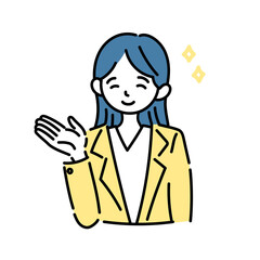 笑顔で案内をする女性のイラスト