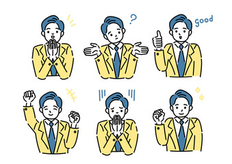 男性の表情イラスト　ポーズのセット