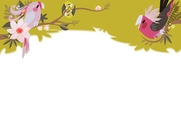 Cute little bird card. Frame animal greeting card template for children on white background cartoon vector illustration