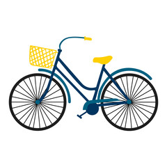 Fototapeta na wymiar Vector flat illustration of yellow-blue bicycle on isolated background