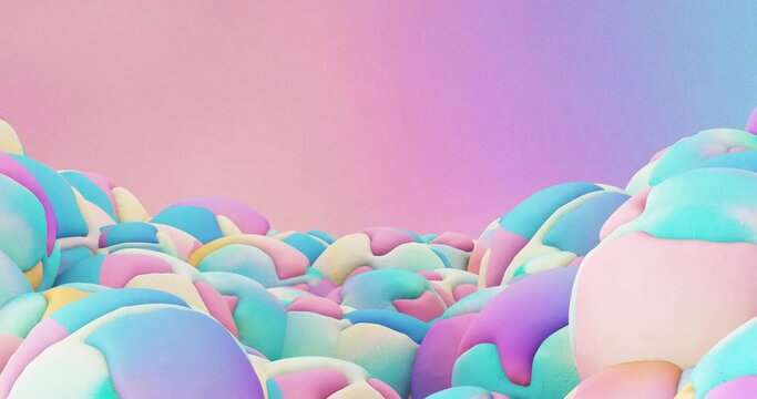 Creative Minimal 3d art. Stylish soft vanilla pastel balls in abstract space .Trendy color combination, Perfect background for music. 4k seamless loop video. 
