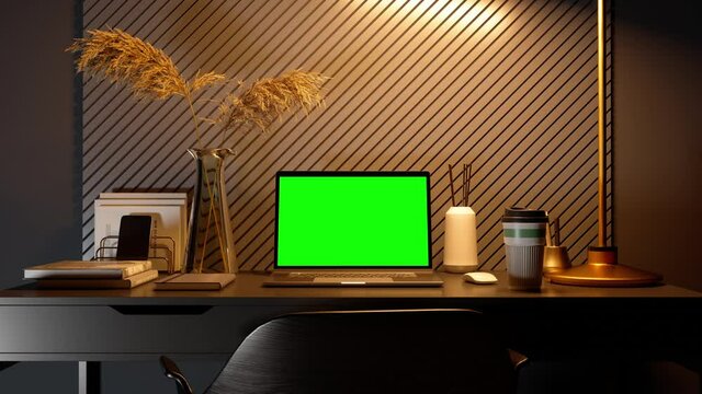 Laptop On A Table with green screen