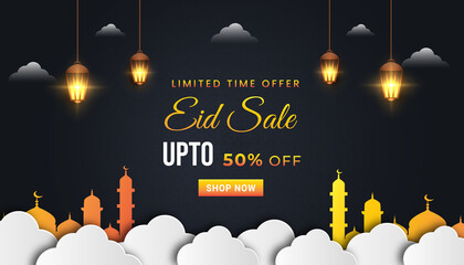 Eid sale discount offer social media post, Eid discount offer sale post.