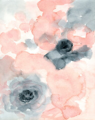 Abstract Orange and Pink Flower Soft Watercolor Painting Hand Drawn and Painted Wall Paper and Background