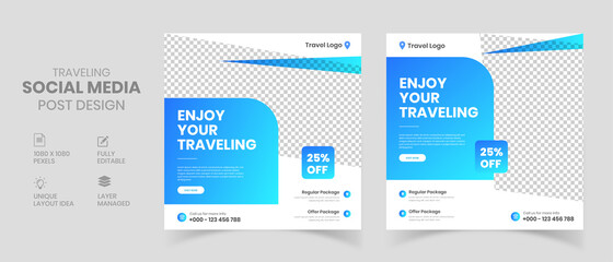 Travel agency service social media template design, Instagram post, Facebook post , banner template