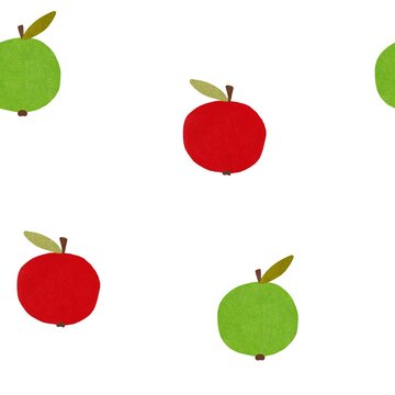 Seamless cute pattern from green and red apples on a white background. Background from abstract apples painted with gouache. Fruit bright pattern for prints, textiles, postcards.

