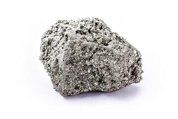 Pyrite crystal, or iron pyrite, on isolated white background, esoteric ore used to purify the energies of environments