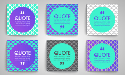 Abstract quote bubbles set, Quote frames templates.Text in brackets, Citation empty speech bubbles, Textbox and pattern background, Vector illustration EPS.10