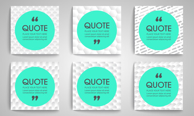 Abstract quote bubbles set, Quote frames templates.Text in brackets, Citation empty speech bubbles, Textbox and pattern background, Vector illustration EPS.10