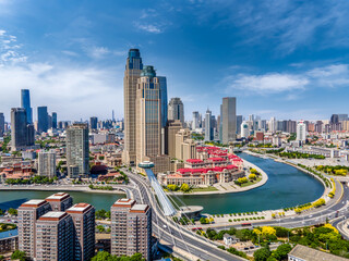 Obraz premium Aerial photography of Tianjin urban architectural landscape