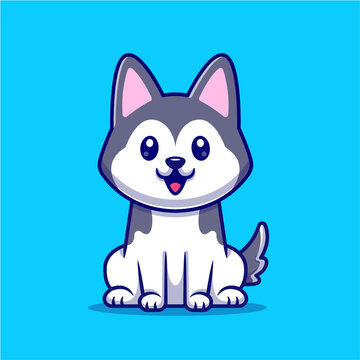 Cute Husky Dog Sitting Cartoon Vector Icon Illustration. Animal Nature Icon Concept Isolated Premium Vector. Flat Cartoon Style