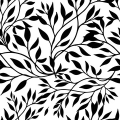 Monochrome seamless background twigs and leaves. Vector illustration © Мария Неноглядова