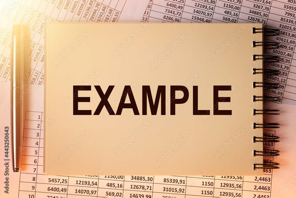 Poster example word on notebook paper on financial documents.