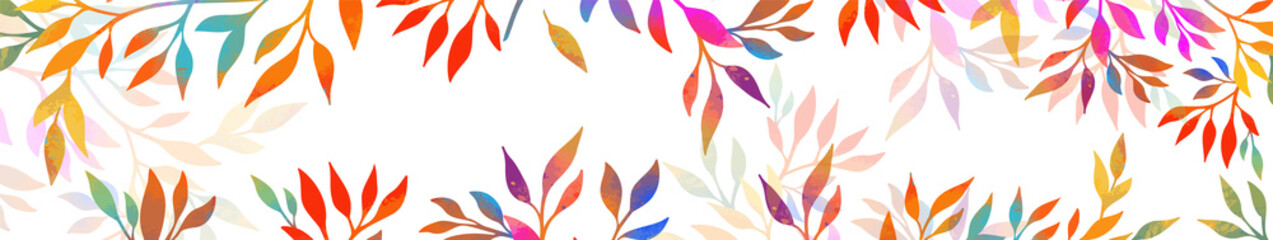 Horizontal banner with multicolored twigs. Vector illustration