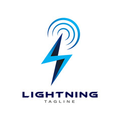 Lightning Logo Concept. Electric icon. Energy and thunder storm symbol concept. Logo design vector with gradient blue flash