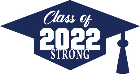 blue class of 2022 logo with graduation cap