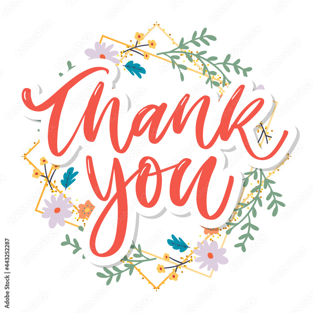 Poster Cute Thank You Script Card Flowers Letter text