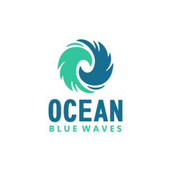Simple Stylish Ocean Blue Waves Symbol Logo Design