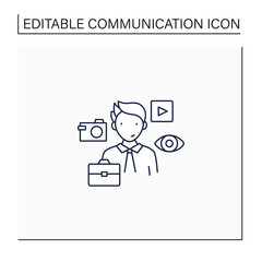 Visual communication line icon. Communicate using signs, typography, drawing, video clip, advertising. Visual elements. Effective communication concept. Isolated vector illustration.Editable stroke