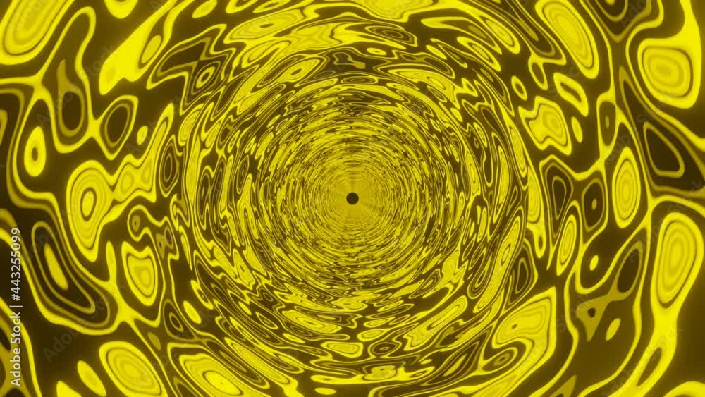 Aufkleber psychedelic pattern of yellow glowing lines inside a round tunnel. fluorescent neon lights rotating 