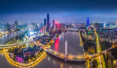 Fototapeta na wymiar Aerial photography of Ningbo city architecture landscape night view