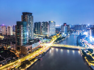 Aerial photography of Ningbo city architecture landscape night view
