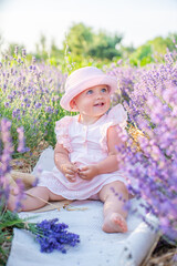 kids on lavender field happy. Harmony with nature.
