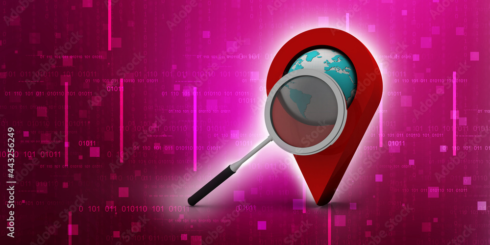 Poster 3d rendering red map pointer search concept