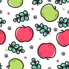 Seamless pattern red apple and green apple fruits isolated on white background. 