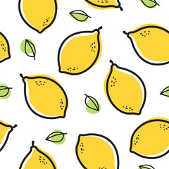 Seamless pattern lemon. Slices of citrus and leaf on white background