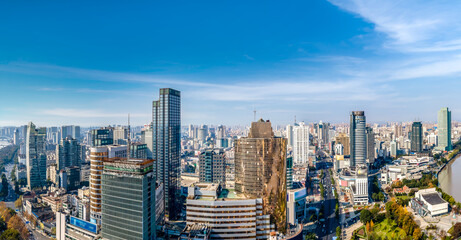 Aerial photography of Ningbo city architecture landscape skyline
