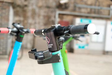 Close-up of a E-scooter parked in London.