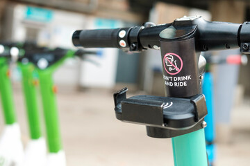 Close-up of a E-scooter parked in London.