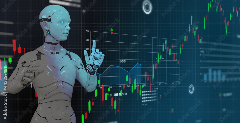 Poster robot trading graph chart background ea expert advisors trading, business and financial investment f