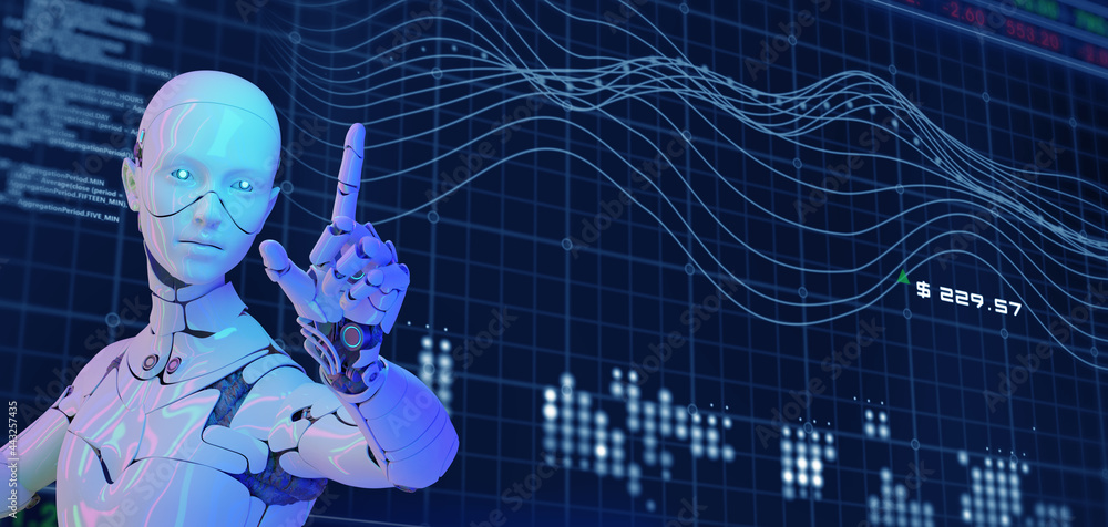 Poster robot trading graph chart background ea expert advisors trading, business and financial investment f