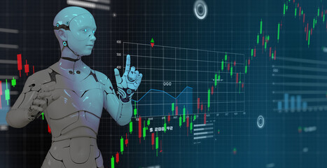 Robot trading graph chart background EA Expert advisors trading, Business and financial investment forex and stock exchange with digital technology computer coding for trader.