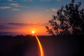 Fototapeta premium An artistic landscape wit a bright sunlight flare. Summertime scenery of Northern Europe.