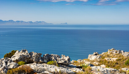 Fototapeta na wymiar Coastal mountain landscape with fynbos flora in Cape Town